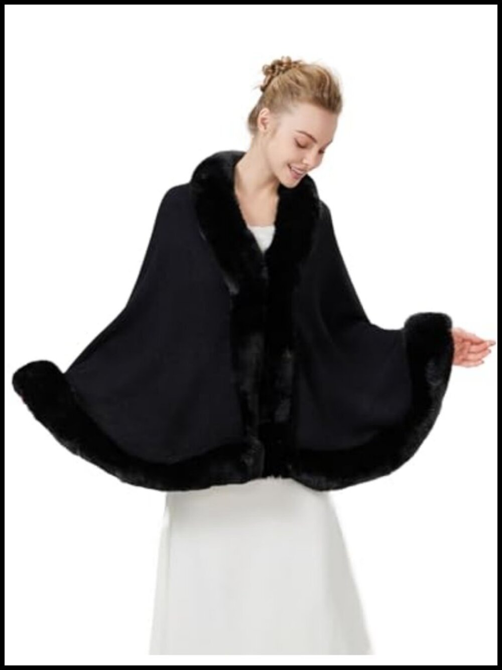 Faux Fur Trim Wrap Shawl Stole for Wedding Evening